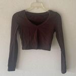 SheIn  brown long sleeve cropped v-neck top shirt Photo 0