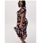 Torrid Burgundy Red Floral Challis Button Up Midi Shirt Dress Pockets Size 2X Photo 1