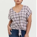 Torrid Womens Blouse 0 L 12 Berry Purple & Ivory Plaid Tie Front Midi Dolman NEW Photo 0