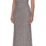 La Femme formal and wedding Portrait Neck Lace Gown In gray size 14 (US L) Photo 0