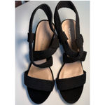 Cityclassified Black Woven Elastic Block Heel Sandals Size 6 Minimalist Chic Photo 1