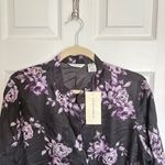 Laura Ashley  Wine to Riches Silk Mandarin Collar Floral  Blouse Blazer Large NWT Photo 2