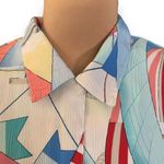 Vintage Top Blue Yellow Nautical Sailboat Print Crinkle Fabric Short Sleeve 16 Photo 5