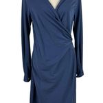 Sundance Always Right Dress Faux Wrap Womens Size L Blue Cotton Modal Midi Photo 1