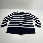 Misook Exclusively  Striped Navy Blue‎ White Medium Ruffle Snap Front Cardigan Photo 9