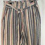 Knox Rose  Women's Striped Pant Linen Rayon Medium Waist Tie Front Beige Blue Red Photo 1