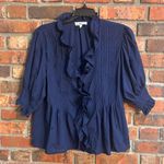 Sam Edelman womens Althea embroidered ruffle neck top navy M Photo 0