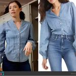 Veronica Beard  Sedona Chambray Denim Blouse Sz 4 Quiet Luxury Coastal Feminine Photo 3