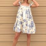 Blue and cream toile mini dress small Photo 1