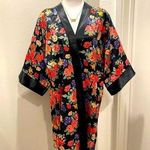 VTG 80s 90s L.A. Intimates Black & Multicolor Satin Floral Kimono Robe Photo 0