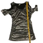 Y2K Women's Metallic Silver Cold Shoulder Blouse Top Ruched Stretch Size M Party Size M Photo 8