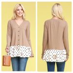DOUBL JU Long Sleeve, Size XL, Super Soft Top, Button up Front Tan Photo 3