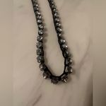 Necklace Faux Diamond Silver Long Super Shiny Party Black Corded Photo 4