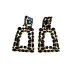 Gold Tone Black Rhinestone Door Knocker Earrings Chunky Pierced Statement 2.75" Photo 0