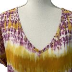 Zenana Outfitters Purple Yellow Tie Dye VNeck Short Sleeve Top XL Photo 2