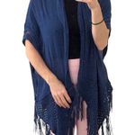 Royal Blue Bohemian Blue Fringe Crochet Flowy Shawl Wrap Kimono Photo 2