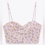 ZARA  Floral Printed Sweetheart Neck Linen Blend Crop Top Pink &‎ Purple Size XS Photo 6