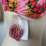 Shade & Shore  bikini top Barbie Pink floral ruched pad halter swimwear New 34B Photo 4
