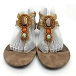 MIA  Womens Rosy Low Wedge Thong Gold Beaded Jeweled Sandal Size 9.5 Photo 10