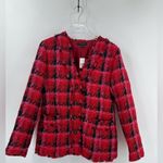 Ann Taylor  The Long Cardigan Jacket in Houndstooth Tweed sz 4 pink red blazer Photo 3