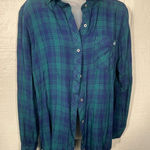 Vineyard Vines  Women’s Blue and Green Plaid Relaxed Button Down Shirt Size 8 EUC Photo 0