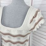 Jessica Simpson ‎ Y2K Crochet Flutter Sleeve Striped Top Cream Tan Small Boho Photo 4