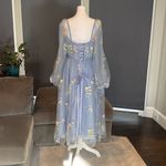 Women’s Blue Dress Embroidered Flowers & Butterflies Corset Back Size 8 **READ Blue Photo 4