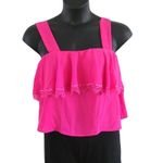 CAD Women’s Hot Pink Sleeveless Ruffle Blouse with Lace Trim – Size Large (NWOT) Photo 2