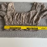 Japna  Tan Black Leopard Print Long Sleeve Sheer Square Neck Cropped Blouse Sz M Photo 7