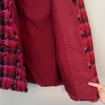 Ann Taylor Houndstooth Tweed Fringe Trim Long Cardigan Blazer Jacket Red Pink 4 Photo 4