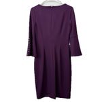 Calvin Klein  Purple 3/4 Bell Sleeve White Faux‎ Pearls Trim Sheath Dress Size 4 Photo 5