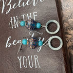 Handmade Vintage 2000s Beaded Earrings Shell & Stainless Steel Wire Blue Photo 2