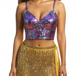 Gold Sequin Wrap‎ Skirt Rave Swimsuit Cover Sarang Size M Photo 0