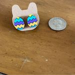 New Easter Egg Colorful Wood Stud Earrings Blue Yellow Purple Photo 2