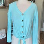 Pink Rose Aquamarine Waffle Tie Knot Top Photo 8