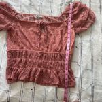 Iris  Lace Peplum Blouse Women’s L Dusty Rose Sheer Puff Sleeve Romantic Top Photo 10