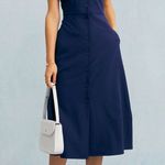 Rihoas Navy V Neck Button Cap Sleeve Midi Dress Blue Size XL Photo 0