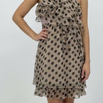 Lucy & Co Polka Dot Ruffle Dress Tan Black Spaghetti Strap Mini Photo 0