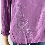 Sonoma (M) Purple Floral Embroidered Roll-Tab Sleeve Henley Tee Shirt Photo 2