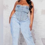 Pretty Little Thing NWT PLUS BLUE VINTAGE STYLE LIGHT WASH JEAN WAISTBAND DETAIL DENIM CORSET SZ 20 Photo 0
