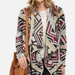 Lucky Brand ‎ Intarsia Open Waterfall Cardigan Women's Small Boho Sweater Western Photo 0