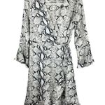 525 America Satin Snakeskin Print Wrap Dress Sz Medium Ruffle Bell Sleeve Photo 0