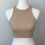 ZARA  Ribbed Knit Beige Crop Racer Back Tank Top Womens Medium Photo 0