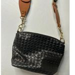 Crossbody Purse Black Woven Camo Adjustable Strap Gold Hardware Faux Leather Photo 2
