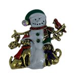 New Christmas snowman brooch or pin with cat & dog Photo 7