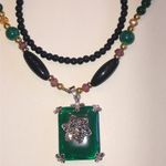 Elegant Green Floral Pendant and Black Beaded Boho Necklace Photo 0