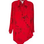 Soft Surroundings  Asian Lantern Print Asymmetrical Hem Wrap Tunic Women's M Red Photo 0