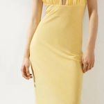 ZARA Yellow Halter Neck Plunging V Neck Maxi Dress Flowy Slit Size L Photo 0