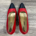 St. John  Red and Navy Leather Pumps 8.5 Vintage Women’s Shoes Photo 8