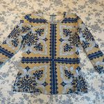 J. McLaughlin  Catalina Cloth Beige and Blue Geometric Design Top Size Medium Photo 0